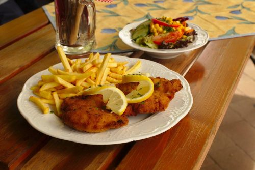 Schnitzel mit Pommes Frites und Salat | Naturfreundehaus Billtalhöhe | Waldgaststätte | Königstein im Taunus